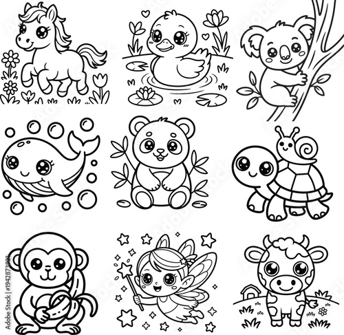 Black and white cartoon animal animals coloring book