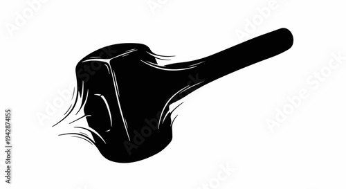 Abstract black substance with flowing strands on a white background.