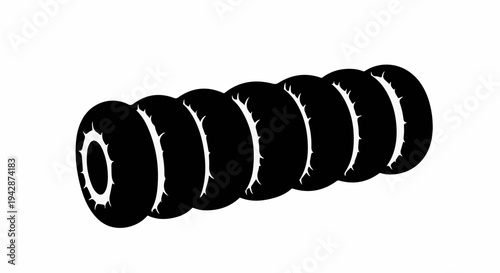 Abstract pattern of interconnected black rings with textured edges on a white background