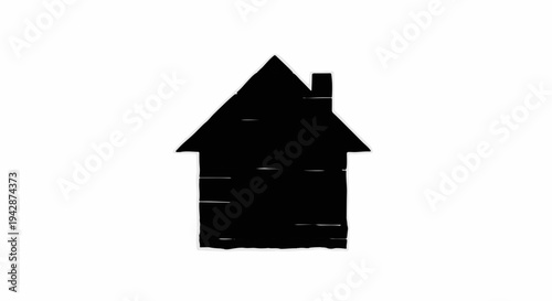 Simple black silhouette of a house with a chimney against a white background.
