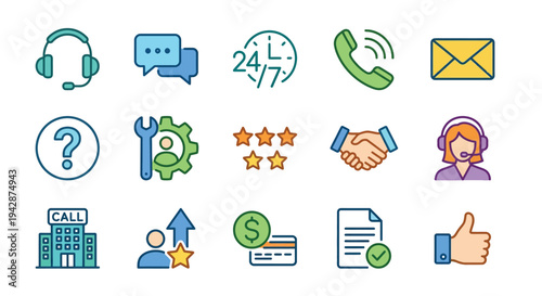 Colorful icons representing customer service support and communication channels