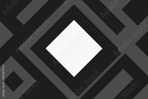 Black and gray concentric diamond and square abstract geometric background. Flat vector monochrome optical illusion pattern with nested rhombus shapes. Bold modern wallpaper design