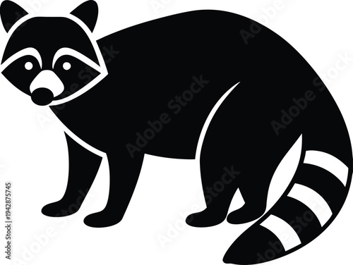 Raccoon silhouette vector art illustration and minimal black and white design