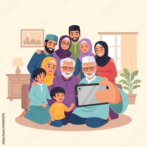 Family gathering together for a family portrait