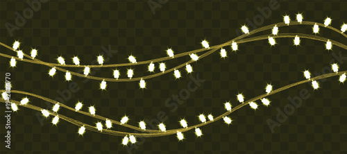 Glowing fairy string lights decoration festive Christmas garland illumination holiday party warm decorative light chain transparent background