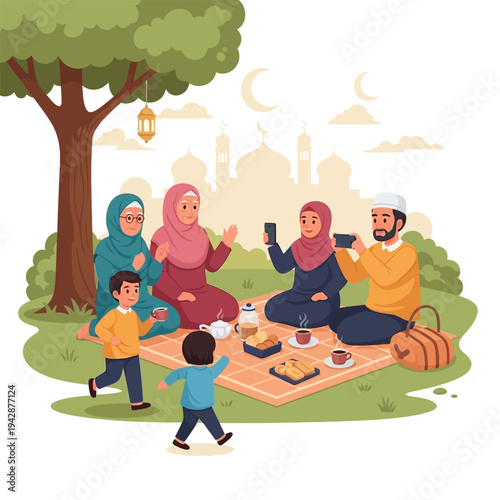 Family picnic in the park, celebrating the occasion with food