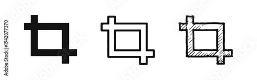 Crop Tool Icon Set: Image Cropping Symbol for Photo Editing and Graphic Design in Different Styles