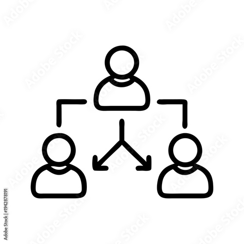 Set of 3 black line icons of people with organizational chart