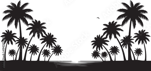 Black Silhouette of Palm Trees on a White Background