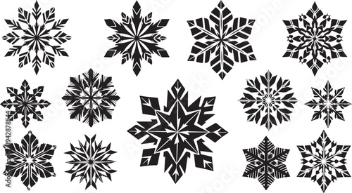 Black and white snowflakes on a plain background illustration