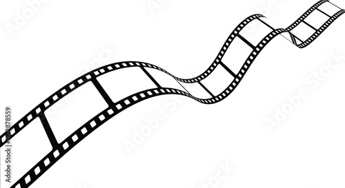 Curved film strip ribbon isolated on white background representing cinema movie production video editing filmmaking concept media entertainment creative design element