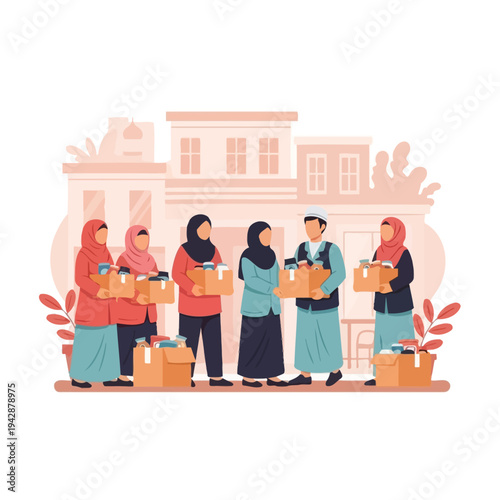 People delivering boxes filled with aid to the community