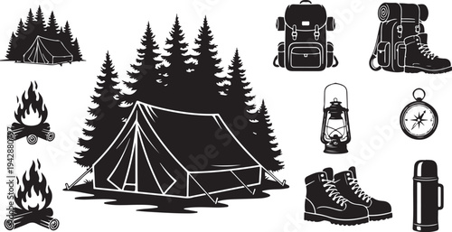 Camping gear and equipment for outdoor adventure travel