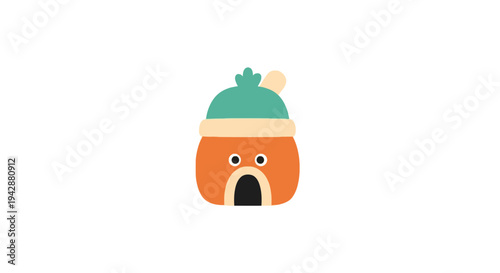 A cartoon orange character wearing a green hat.