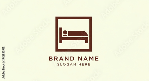 Simple and clean icon representing a hotel room or bed, suitable for hospitality branding.