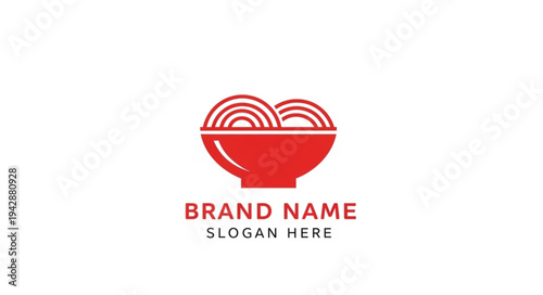 Red bowl with noodles shaped like a heart, representing love for food and dining.