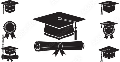 Graduation icons and symbols for education and achievement