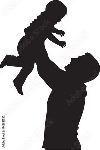 Silhouette of a man holding up a little girl