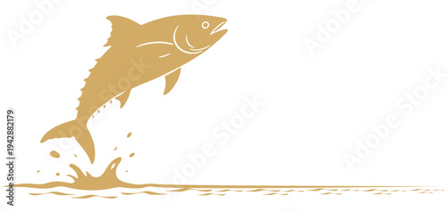 Illustration vector of a golden silhouette of a tuna jumping out of the water.