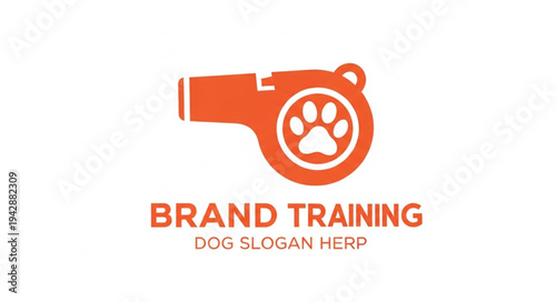 Dog training whistle logo with paw print and text "BRAND TRAINING DOG SLOGAN HERP".