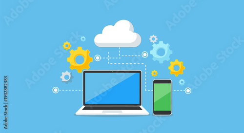 Cloud computing technology syncs data between a laptop, smartphone, and server
