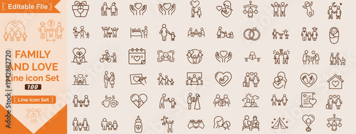 Family and Love line editable icons set. editable stroke. Vector illustration