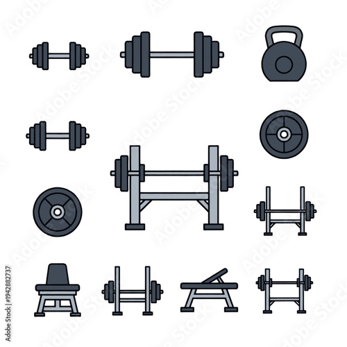 Gym Equipment Icons Set for Fitness.