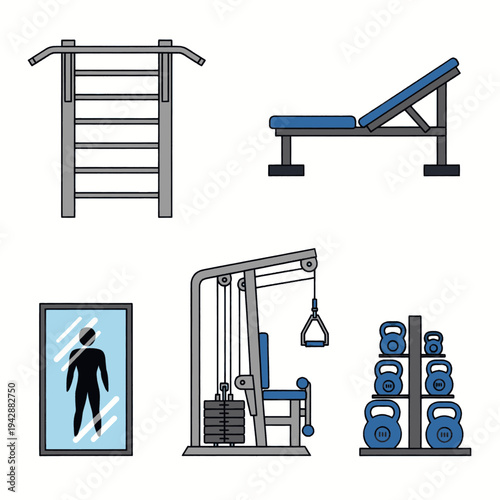 Gym Equipment Illustration Set for Fitness Training.