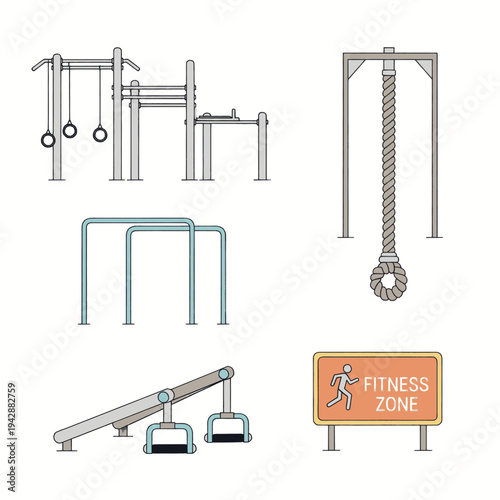 Outdoor Fitness Zone Equipment and Signage.