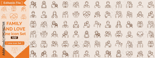 Family and Love line editable icons set. editable stroke. Vector illustration