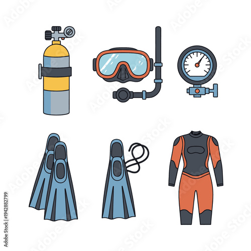 Scuba Diving Equipment Set for Underwater Exploration.