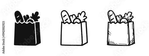 Grocery paper bag icon set.