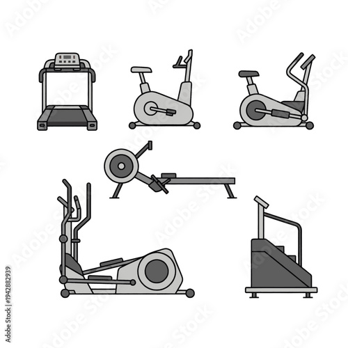 Various Exercise Machines for Fitness Training.