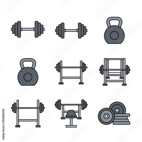 Various Gym Equipment Icons for Fitness.