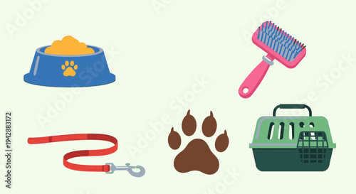 A collection of dog accessories on a table indoors