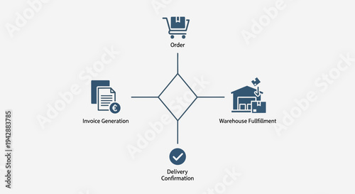 Business Process Flowchart Illustrating Order, Invoice Generation, Warehouse Fulfillment, and Delivery Confirmation