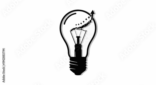 Bright idea symbolized by a lightbulb with an upward trending graph inside, representing growth and innovation.