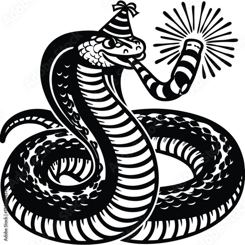 Black snake coiled with spiky ball