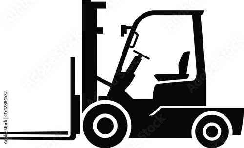 Forklift truck icon flat vector silhouette isolated on white background for warehouse logistics and industrial freight handling concept.