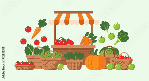 Vibrant farmer's market stand overflowing with fresh produce on display outdoors today