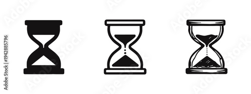 Hourglass Icons Set in Solid, Outline, and Hand-Drawn Doodle Styles