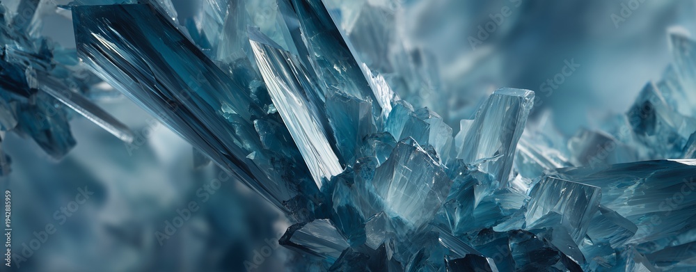 Obraz premium Celestial Crystal Cluster: A mesmerizing macro shot unveils a stunning cluster of shimmering crystals, their intricate structures and translucent beauty captivating the eye.