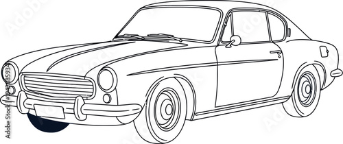A meticulously crafted line art illustration showcasing a vintage classic coupe car, representing timeless automotive design and elegant historical transportation from a bygone era.