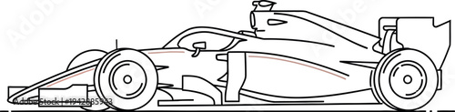 Minimalist line art illustration showcasing the sleek aerodynamic profile of a modern open wheel formula race car design