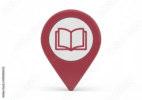 Red location pin icon with open book symbol map marker