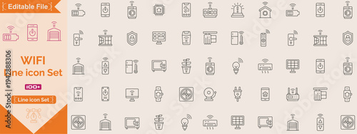 Wifi line editable icon set. Containing wifi, online, signal, wireless, internet, connect, hotspot, offline, wifi router, computer, and more. vector illustration