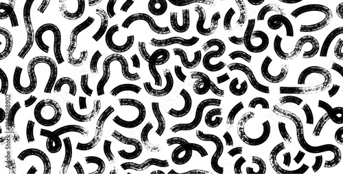 Black and white brush line doodle seamless pattern background with horizontal composition. Hand drawn abstract lines create a modern vector design perfect for wrapping paper, covers, banners.