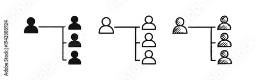 Organizational chart icon set. Business hierarchy or family tree structure symbol. Team management illustration.