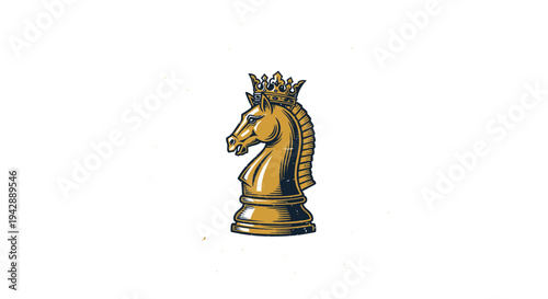 Golden Knight Chess Piece with Crown no background