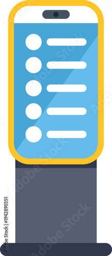 Digital information kiosk presenting a list on its vertical screen, suitable for smart solutions